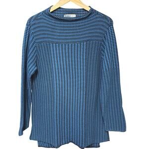 Habitat Cotton Knit Blue Black Sweater Top Size Large Lagenlook Coastal Comfort